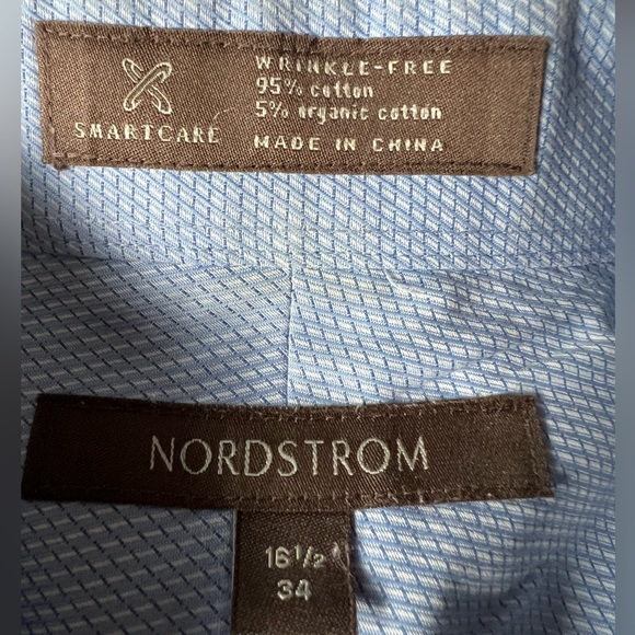 Nordstrom SmartCare Wrinkle Free Long Sleeve Blue Colored Dress Shirt  16 1/2 34 - Picture 4 of 8